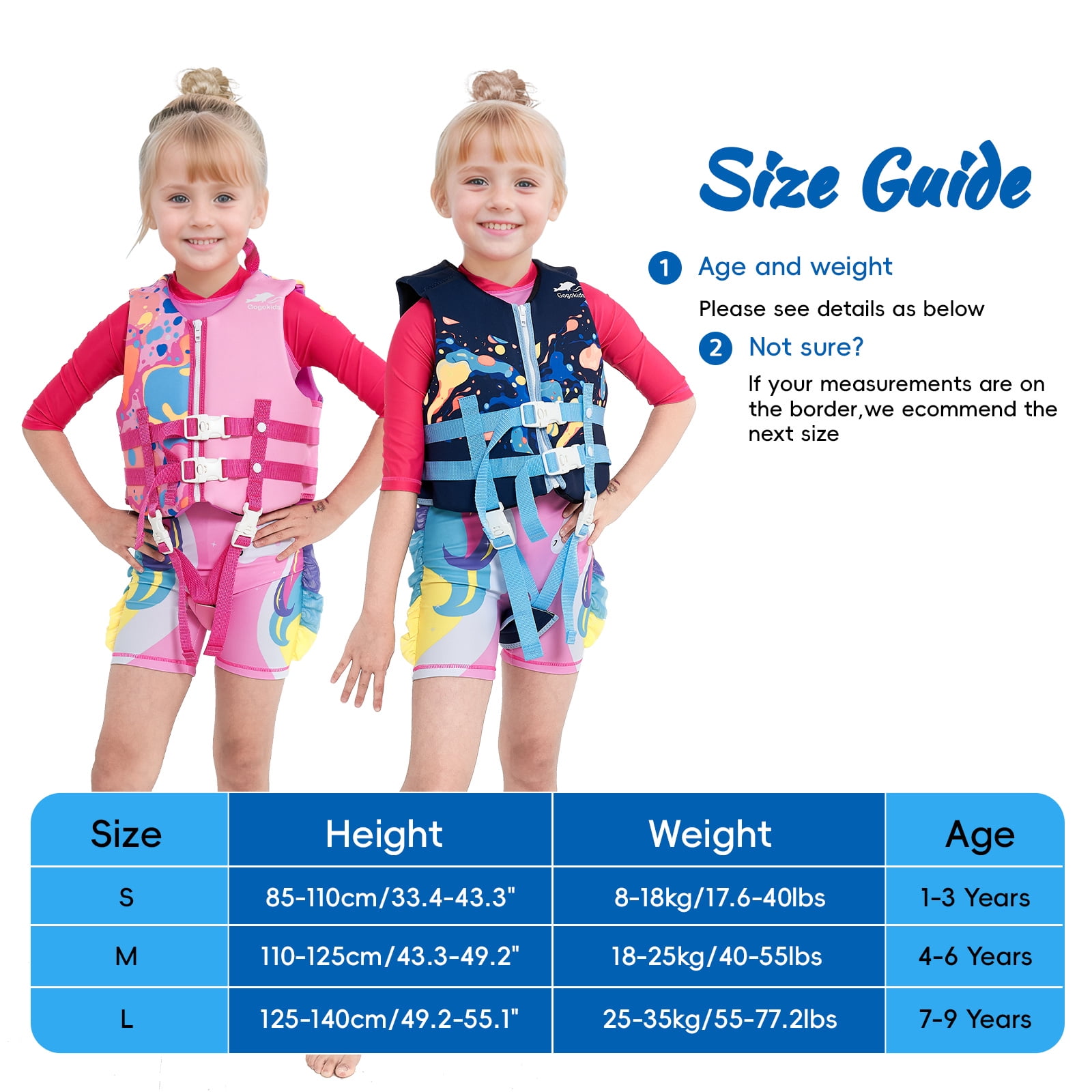 Gogokids Kids Life Jacket Swim Vest with Adjustable Safety Strap,Toddler Float Jacket Boys and Girls Float Swimsuit Buoyancy Swimwear