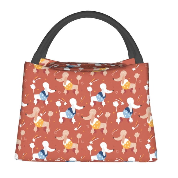 Fotbe Cute Poodle Dog Bolsa Térmica Portátil con Estampado, Bolsa de Entrega de Alimentos Aislada, Bolsa Reutilizable de Gran Capacidad para Comidas y Supermercado