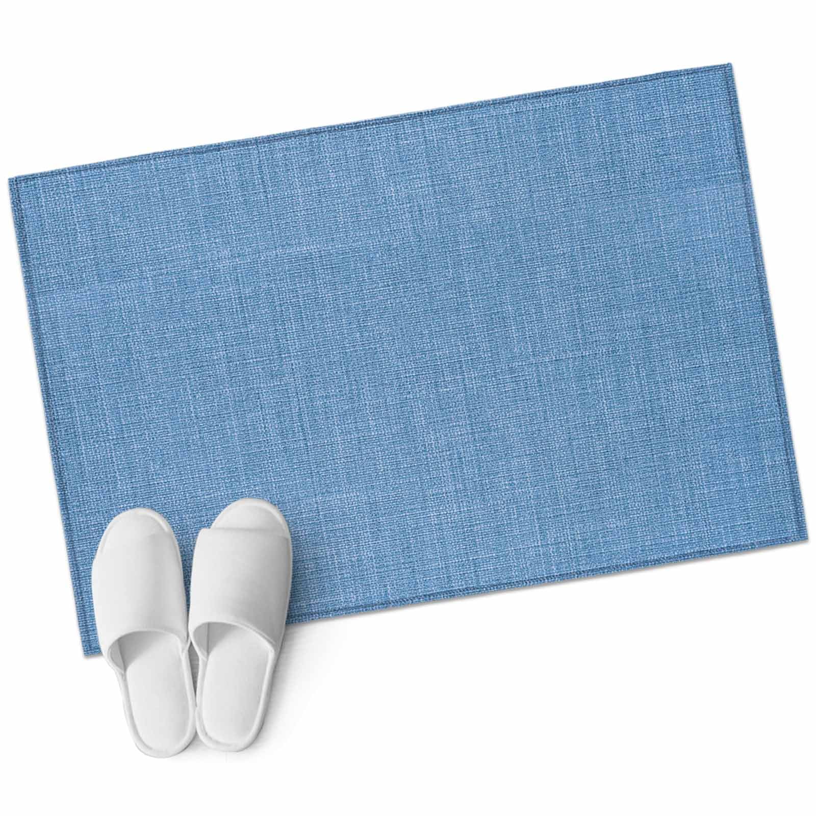 Blue 2x3 Door Mat Rug, Farmhouse Burlap Solid Blue Color Modern Linen Texture Non-Skid Rubber Backing Large Rectangle Rugs - Living Room Bedroom Home Office, Indoor Floor Mat Carpets Washable Rug