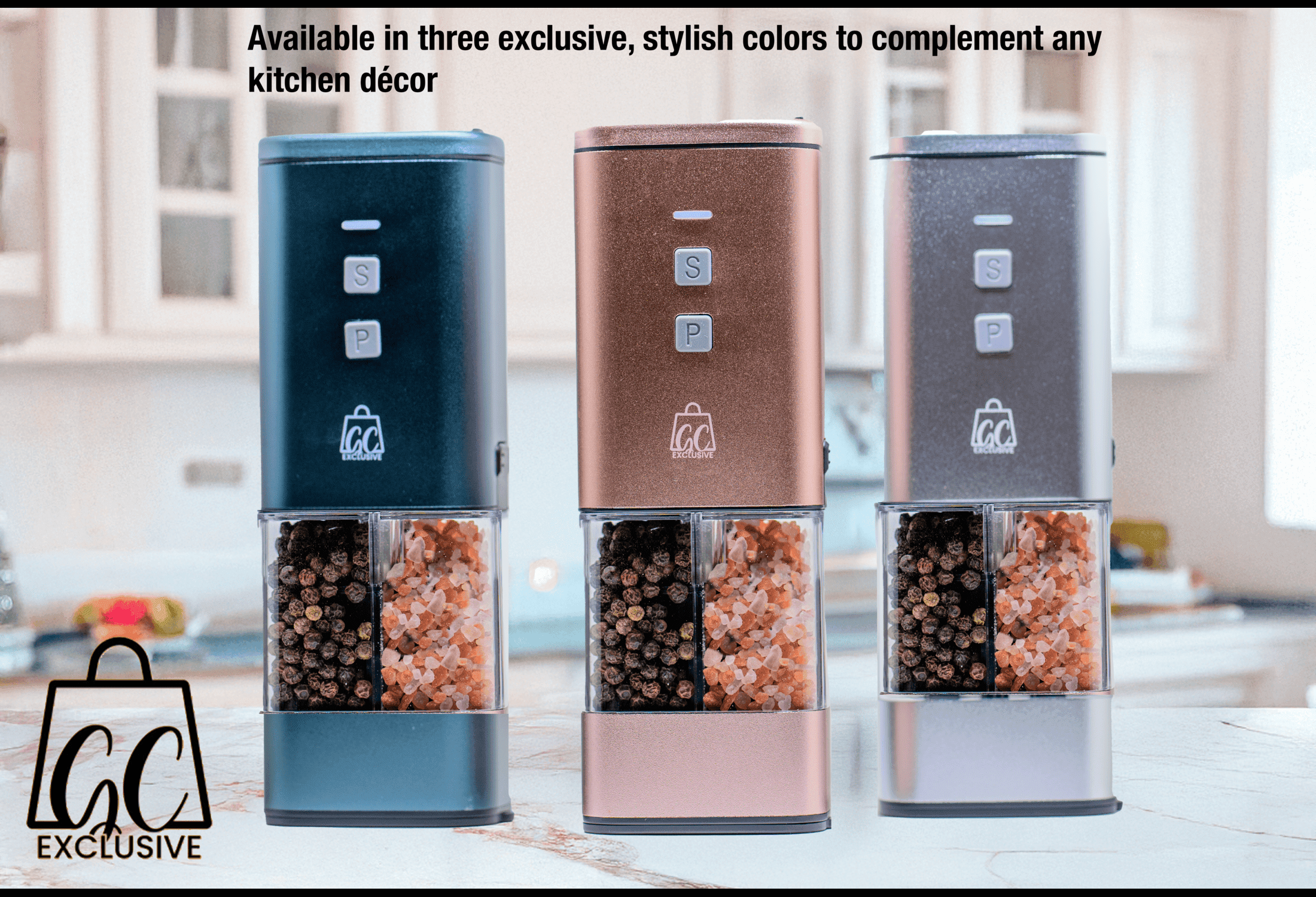 2-in-1 USB Rechargeable Salt and Pepper Grinder –  (Pack of 3) Electric Grinder Set with Adjustable Coarseness, LED Light, and One-Handed Operation – Premium Kitchen Tool for Cooking, Dining