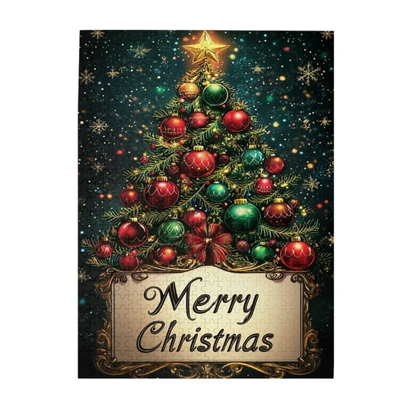 500 pcs Merry Christmas Slogan Decorate Christmas Tree 500 piece puzzle for adults,Vibrant Colors,Classic Christmas Tree Wooden Puzzles,Exquisite Holiday Gifts,Creative Activity Hobbies for Adults