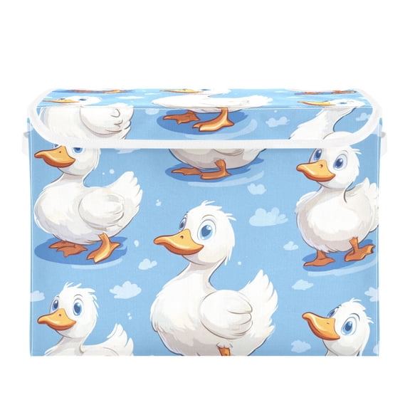 Cute White Ducks Foldable Storage Bin with Lid and Handle Collapsible Storage Box 16.5 x 12.6 x 11.8 inches