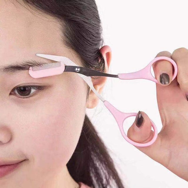 EIGTHTAIL Stainless Steel Eyebrow Shaping Cut Scissors Comb Hair Remover Beauty Tool 2 PCS