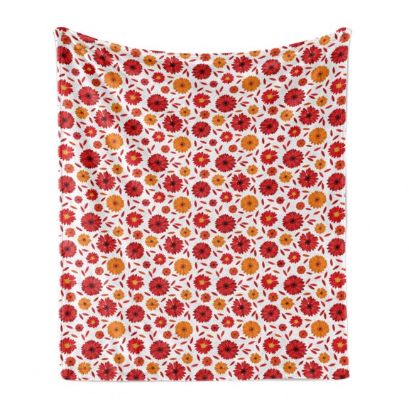 Gerber Daisy Soft Flannel Fleece Throw Blanket, Flowers and Petals of Gerbera in Warm Colors Natural Ornament, Cozy Plush for Indoor and Outdoor Use, 50" x 60", Vermilion Orange, by Ambesonne