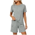 thumbnail image 4 of Mifsaly Cotton Sets for Women 2 Piece Summer Short Sleeve Crewneck T-Shirt and High Waisted Cargo Shorts with Pockets Matching Lounge Outfits Gray,S, 4 of 6