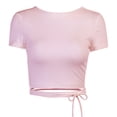 thumbnail image 3 of Noyal Women's Lace Up Backless Crop Top Short Sleeve Round Neck Tee Shirts Top, Pink, 3 of 4