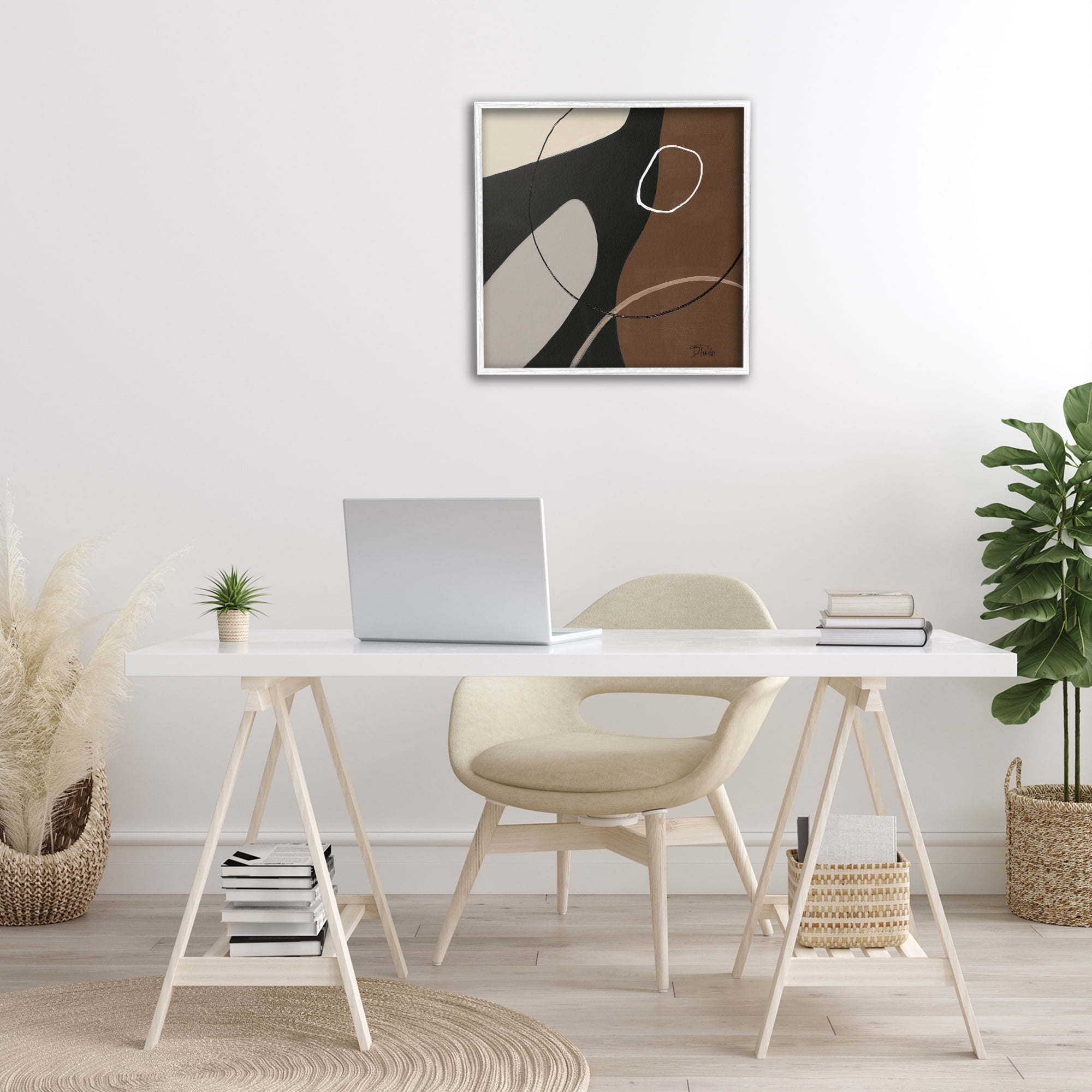 Stupell Industries Minimal Project Shapes Abstract Painting White Framed Art Print Wall Art, 24 x 24