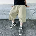 thumbnail image 4 of Boys Baggy Capris Wide Leg Elastic Waist Loose Summer Cargo Shorts with Pockets for Kids 4-14 Years, 4 of 7