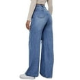 thumbnail image 5 of LWavelet Womens Cutout Ripped Wide Leg Jeans High Waisted Daily Casual Denim Pants Blue M, 5 of 7