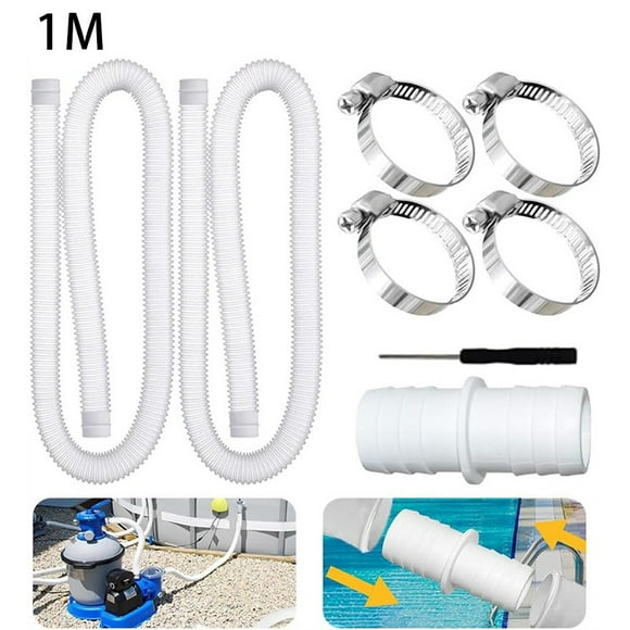 Bgsha Tuyau de Piscine 1.5M/1M 32 mm Tuyau de Piscine Tuyau de Piscine 32 mm pour Pompes de Piscine Tuyau de Piscine Acier Inoxydable Clip de Sécurité Connecteur de Tuyau