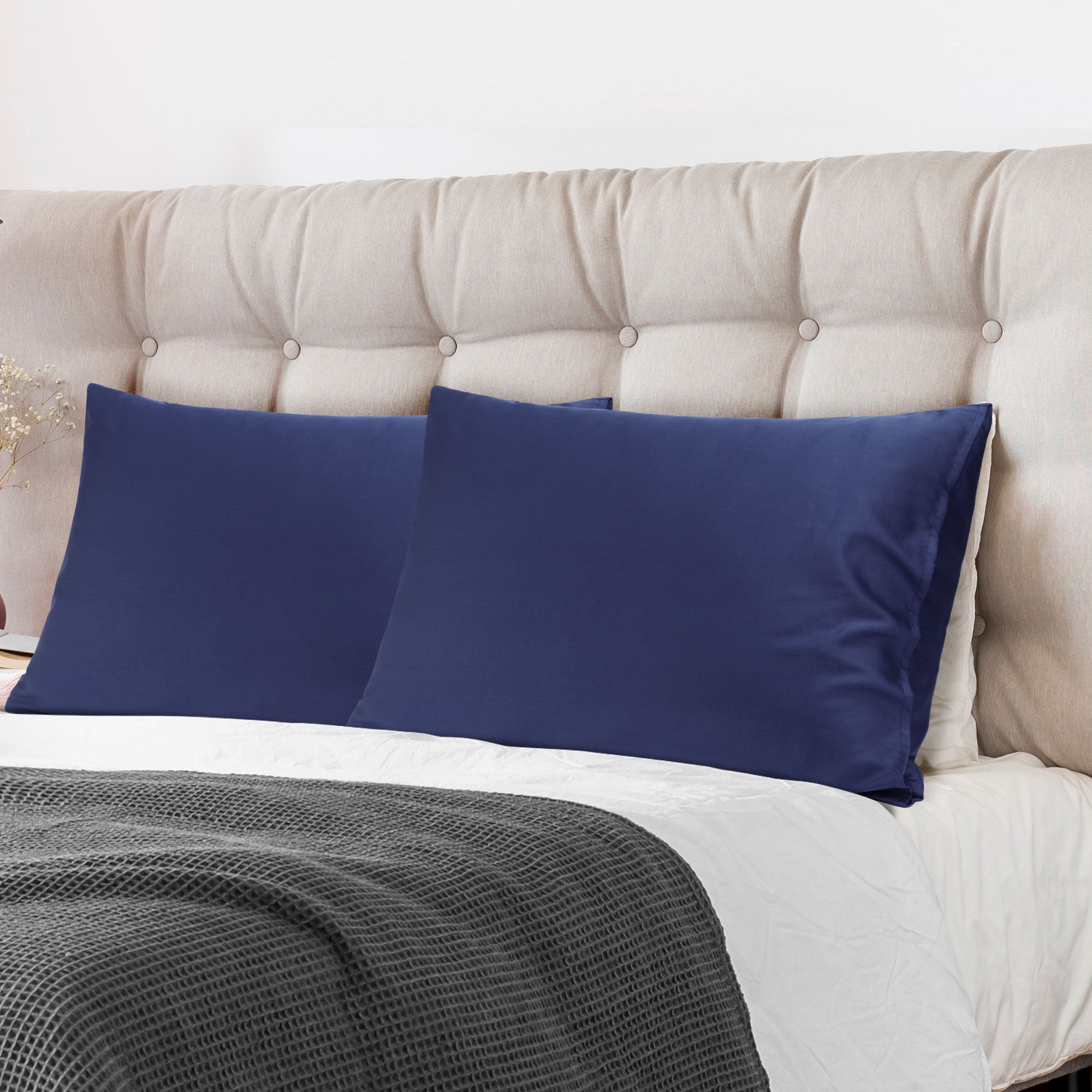 Unique Bargains Breathable Cotton Envelope Closure Pillowcases 2 Pcs Navy Blue King
