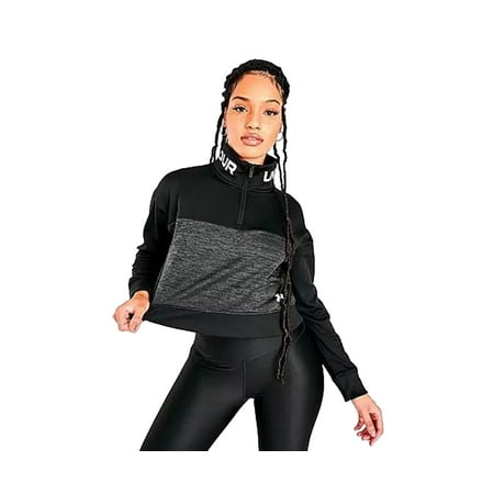 Under Armour Fleece Cropped Half-Zip Womens Active Sweaters Size XL, Color: Black/White