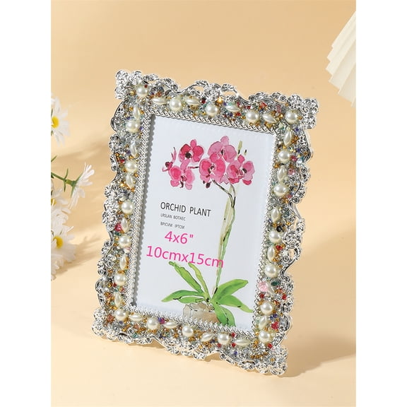 1Pcs classic European and American diamond pearl photo frame, 6 inch and 7 inch exquisite sparkling home countertop decoration