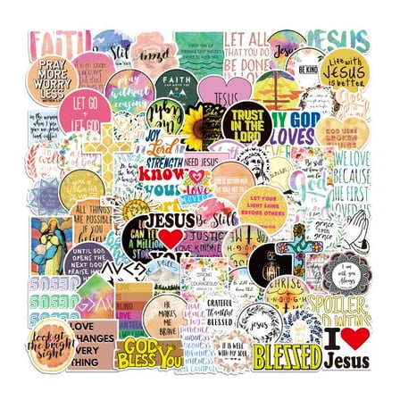 Jesus Christian Stickers for Water Bottle Journaling Laptop 100pcs, Religious Bible Verse Stickers Pack for Adults Kids, Inspirational Scripture Spiritual Faith Decals, Vinyl Christian Gifts