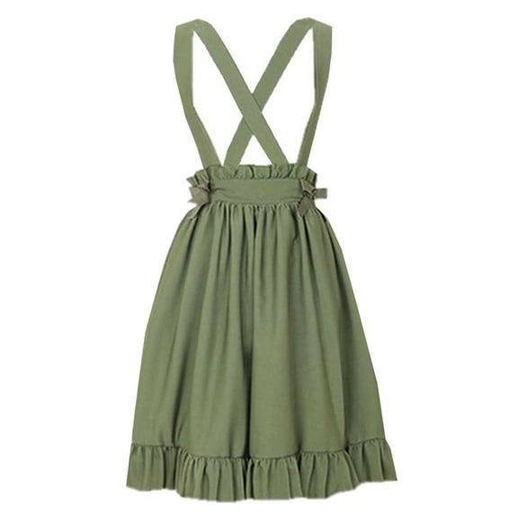 Packitcute Retro Strap Lolita Skirt Girls Japanese Bowknot Green A-Line Pleated Suspender Skirts Small
