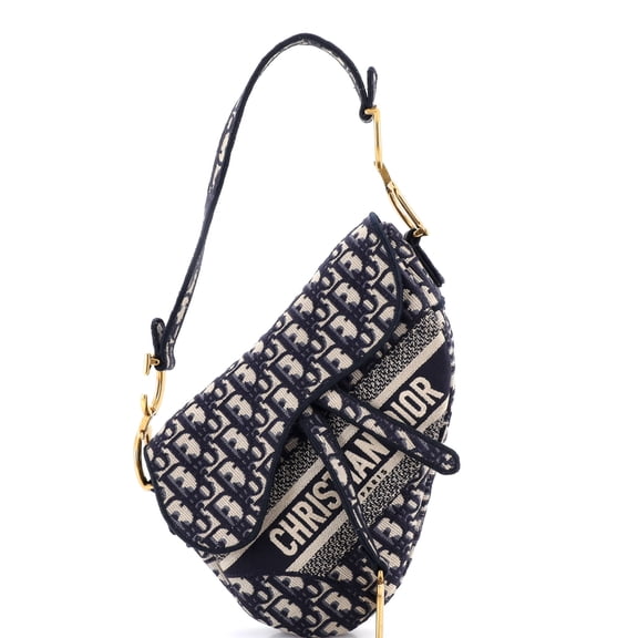 Pre-Owned Saddle Handbag Logo Embroidered Oblique Canvas Medium By Rebag