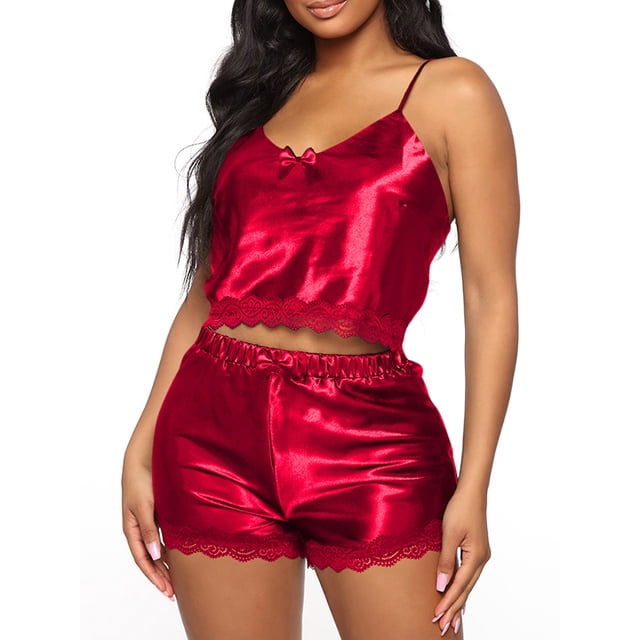 Julyccc Womens Summer Satin Silk Pajamas Set Cami Shorts Loungewear pjs