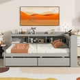 thumbnail image 2 of Full Size Captain Bed Frame with L-Shaped Bookcase and 2 Drawers, Wooden Daybed Platform Bed with Storage Headboard for Teens Adults Boys Girls, No Box Spring Needed, Grey, 2 of 7
