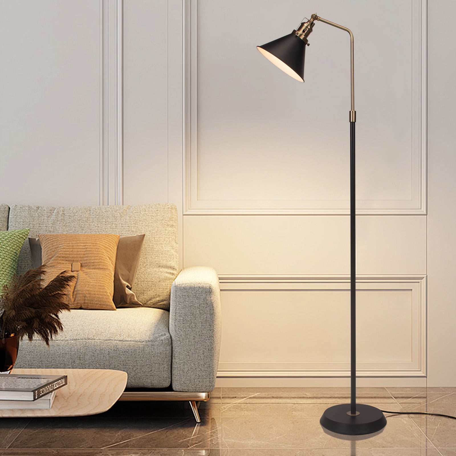 HonoDing 58" Rustic Rotatable Floor Lamp, Vintage Metal Design, Black Standing Lamp for Living Room, Bedroom
