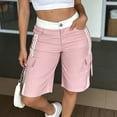 thumbnail image 6 of Bermuda Shorts for Women Cargo Shorts Knee Length Elastic Waist Long Shorts for Summer Casual with Pockets Pink S, 6 of 6