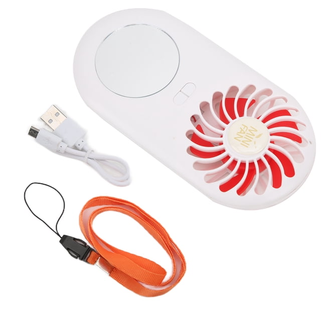 Ventilador de mano con mini espejo ventilador USB recargable portátil para niños niñas mujer hombre rojo