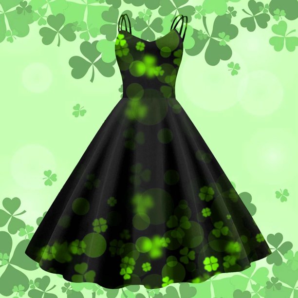 WILLBEST Vestidos De Lino Para Mujer Elegante Vestido Estampado Floral Del Día De San Patricio Para Fiestas Y Celebraciones 25