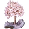 thumbnail image 1 of Árbol de cristal de Reiki de cuarzo rosa sobre base de moneda cruda de amatista natural, árbol de dinero de piedra, adorno de Feng Shui, decoración del hogar para la suerte, 1 of 1