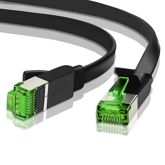 Câble Ethernet Cat7 Plat 15ft Noir, Câble Réseau Cat 7 Plat Mince Ethernet Patch Cable, Câble Internet avec Connecteurs RJ45 Sans Accroc - 15 Pieds Noir