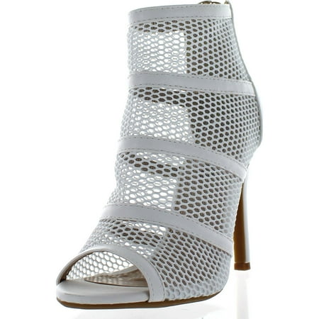 

ANNIE PINKY TAMI-04 Women s Open Toe Strap Breathable Mesh Stiletto Heels White 5.5