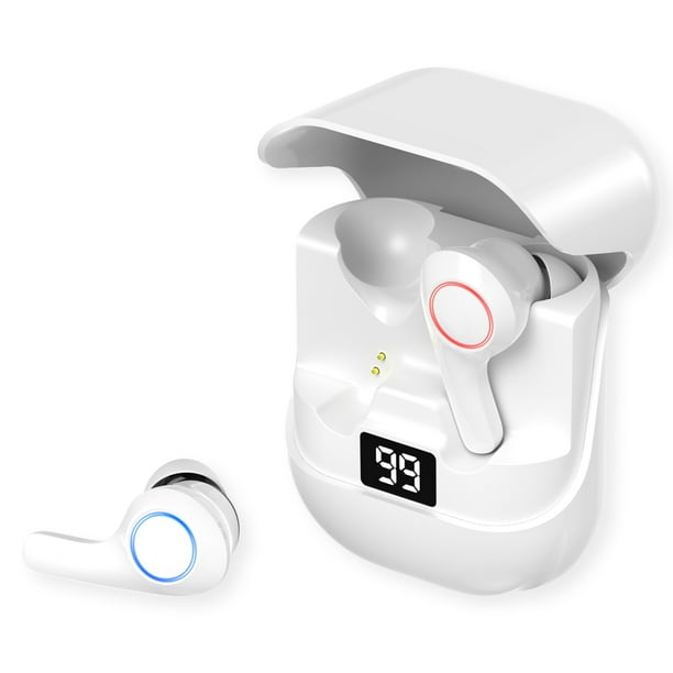 Auriculares inalámbricos con luz de respiración en la oreja con estuche de carga Auriculares Pantalla digital Emparejamiento automático Auriculares para juegos Blanco 2 piezas Inevent EL005101-02B