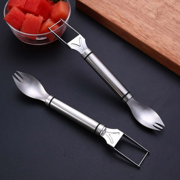 Fourchette à Melon D\'eau en Acier Inoxydable Trancheuse Coupe-Melon D\'eau en dés Outil 5 en 1 Coupe-Fruits pour Melon Ananas Mangue (Argent, 1 Pcs) Rkxzt