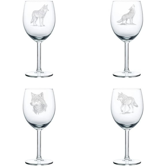 Set of 4 Wine Glass Gift Goblet Wolf Collection (10 oz)