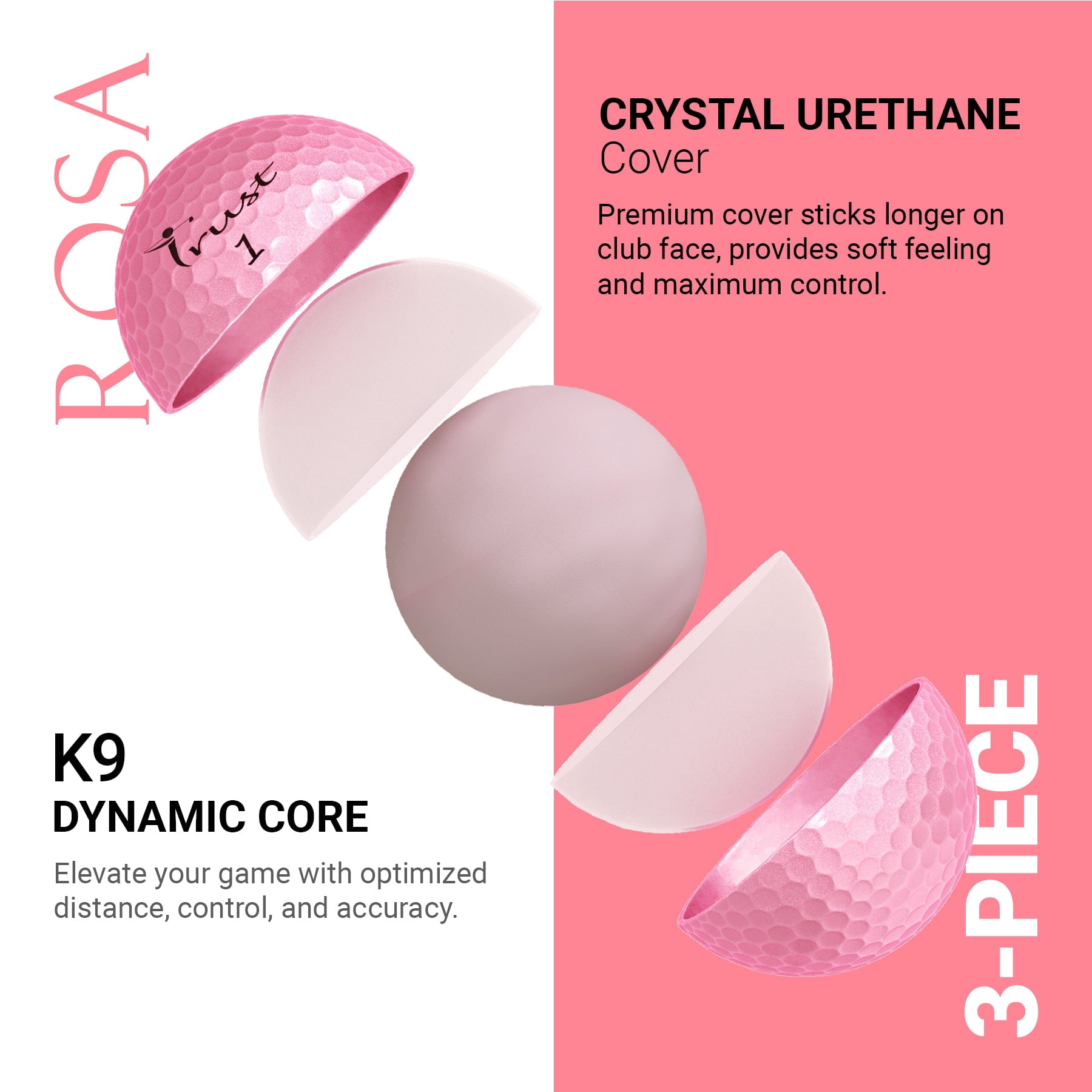 Trust Rosa Golden Pink. Crystal Urethane Cover with Dynamic Core, 3 Piece Golf Ball, Soft Feeling (1 Dozen)