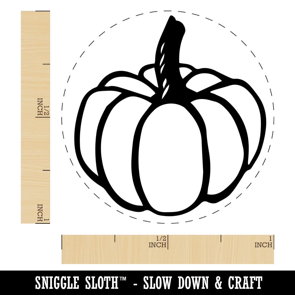 Hand Drawn Pumpkin Tall Stem Doodle Fall Thanksgiving Halloween Self-Inking Rubber Stamp Ink Stamper - Red Ink - Medium 1 Inch