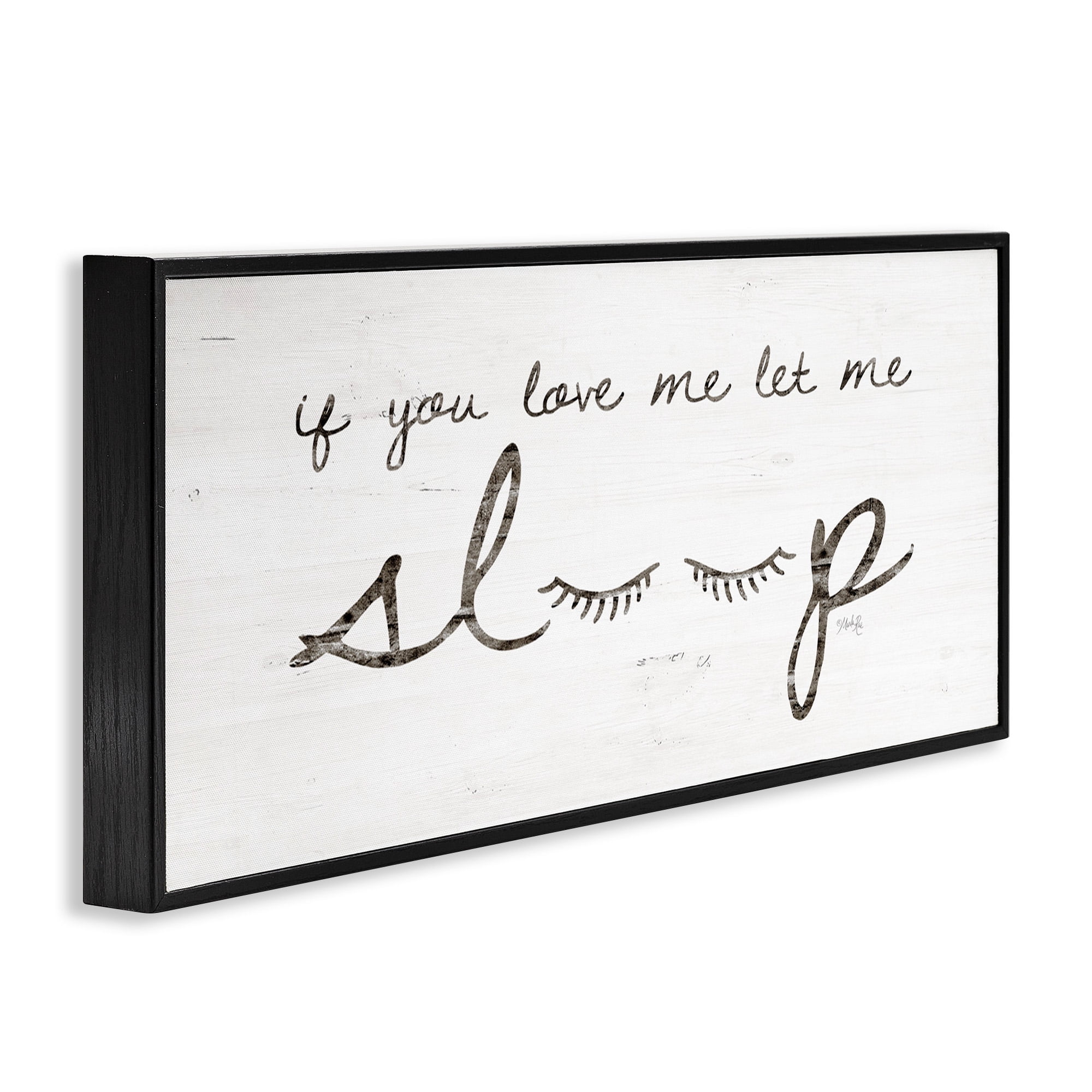 Stupell Industries Let Me Sleep Phrase with Eyelashes Inspirational Painting Black Framed Art Print Wall Art, 24 x 10