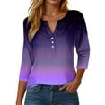 thumbnail image 2 of zaveiop 3/4 Sleeve T Shirts for Women Printed Button Down Tshirt V Neck Casual Loose Tunic Tops Dressy Summer Shirts (Dark Purple, M), 2 of 5