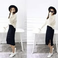 thumbnail image 3 of Women's Solid Basic Elegant Plain Cotton Stretch Office Pencil Skirt Below Knee Slim Long Skirts,Blue, 3 of 4