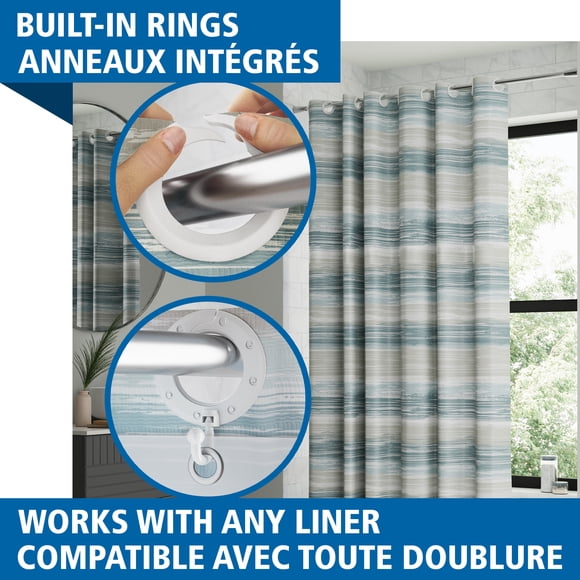 Mainstays Ombre Sweep Easy Hang Fabric Shower Curtain with Built-in Rings, 70” x 74”, Blue, Taupe, Multicolor