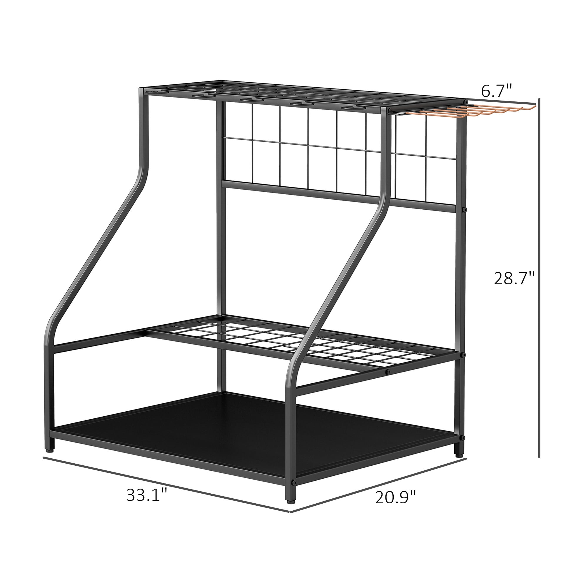 Outsunny Garden Tool Organizer for Garage, 3 Tier Yard Tool Storage Rack with Hooks, Orange