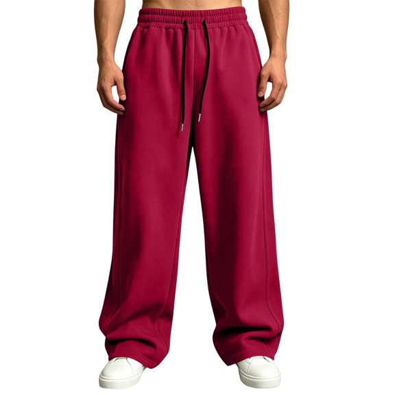 CCRFTGI Men's Baggy Sweatpants Wide Leg Elastic Drawstring Waist Pants Casual Joggers Athletic Pants with Pockets Red 2XL