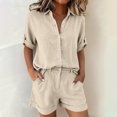 thumbnail image 2 of ZIXKCGDSE Women 2 Piece Linen Short Sets Button Down Shirt and Bottom Matching with Pockets Size M, 2 of 4