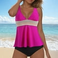 thumbnail image 5 of GEWSEY Women's Halter Tankini Top No Bottom V Neck Swim Top Tummy Control Bathing Suit Top Hot Pink, XL, 5 of 9