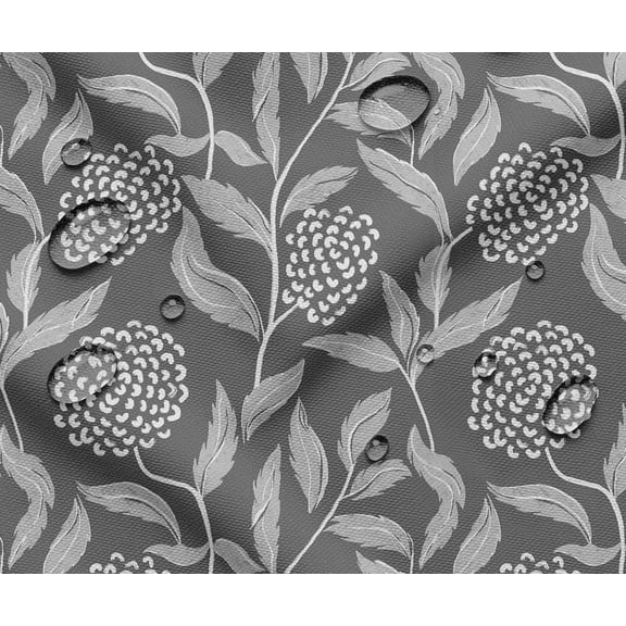 Soimoi 56 Inch Wide Waterproof Taffeta Fabric by The Yard | Gray Leaves Theme | Outdoor Use for Furniture Covers, Umbrellas, Patio Decor & More
