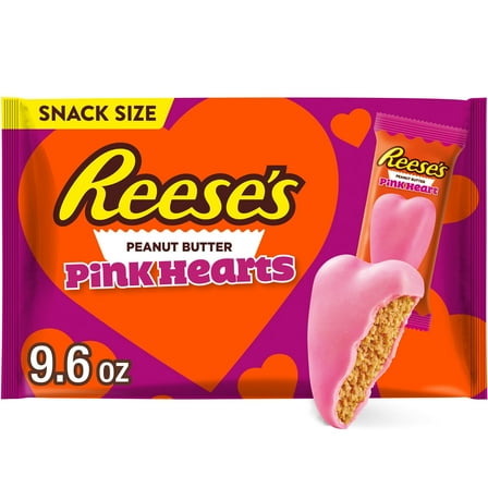 REESE'S Pink Creme Snack Size Peanut Butter Hearts, Valentine's Candy Bag, 9.6 oz