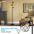 thumbnail image 2 of LEONLIT 3 Heads Floor Lamp, Industrial Standing Light for Living Room with 3 Head Black Cage & E26 Vintage Edison Bulbs, 2 of 7