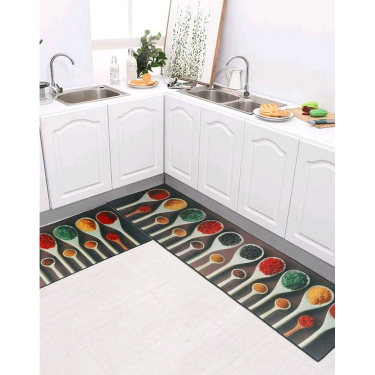 Kitchen floor mat, Spoon Spices Kitchen Non Slip Anti Fatigue Floor Mats,  Comfort Soft Absorb Cushioned Standing Doormat Runner Rugs 