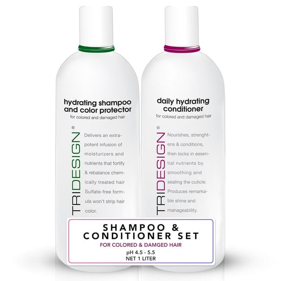 TRI Design Hydrating Shampoo & Color Protector w/ Daily Hydrating Conditioner, Shampoo and Conditioner for Color-Treated Hair, All Hair Type Moisturizing Shampoo and Conditioner, Scented, Liter Set