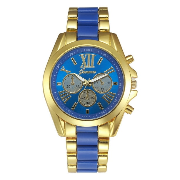 Geneva Geneva Luxury Stainless Steel Gold Dial Quartz Analog Women