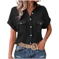 thumbnail image 2 of Blouses for Women Dressy Casual Button Down Short Sleeve Collared Shirts Solid Color Summer Tops With Pockets,Size S-2XL, 2 of 6