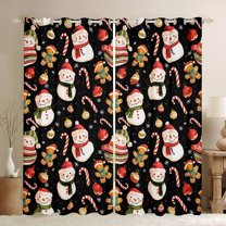 Homewish Lovely Xmas Snowman Black Out Curtains,Christmas Dessert Candy Cane Curtains Pack of 2 (42x63 Each),White Black Red Bedroom Curtains For Girl Teens,Breathable Home Decor